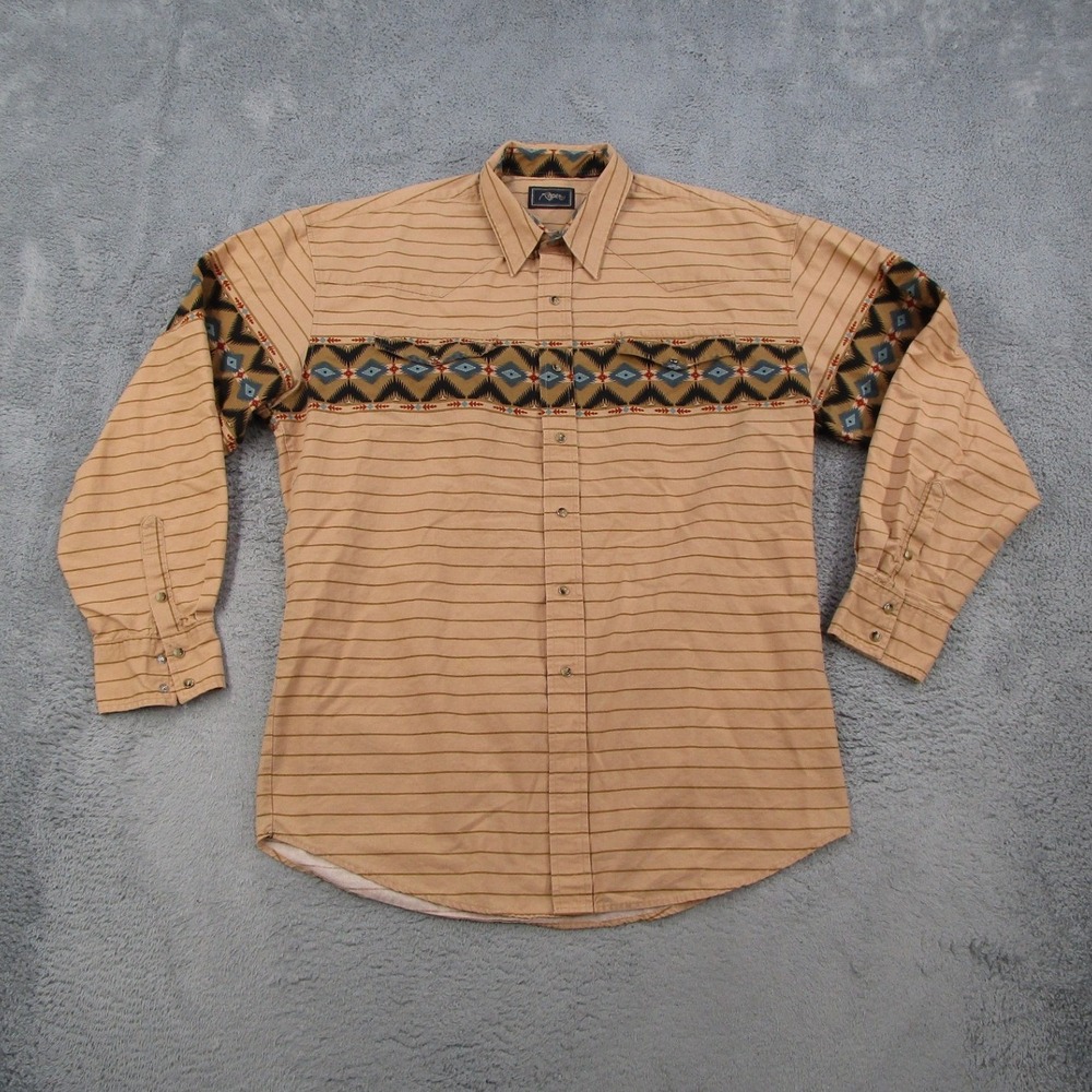 Roper Mens Tan Southwestern Aztec Striped Western Long Sleeve Shirt XL